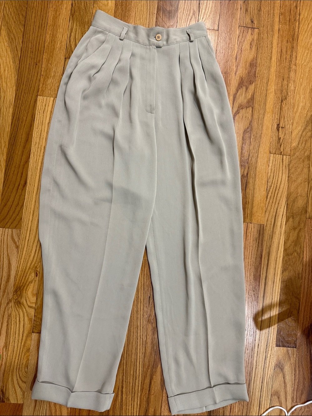 Rena Rowan Light Sage High-Waist Pleated Trousers